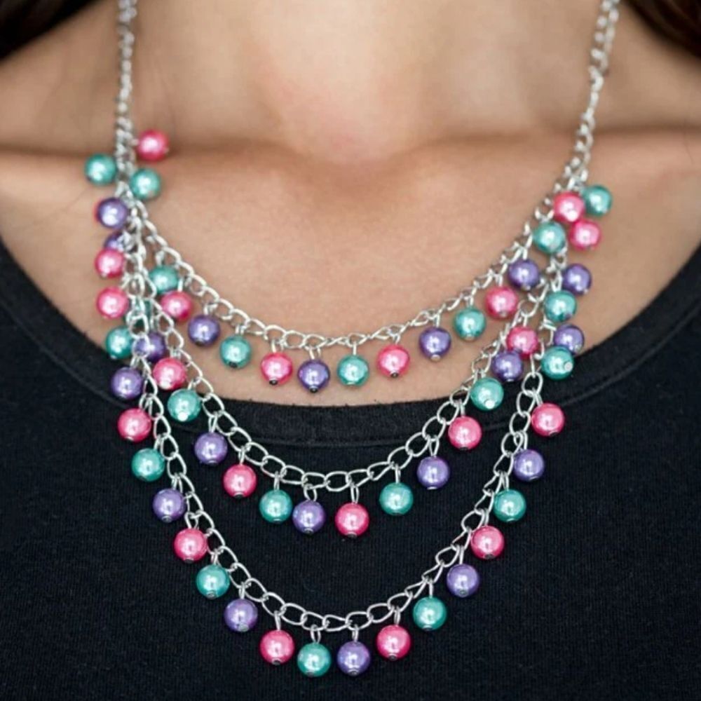 Paparazzi Chicly Classic Pink, Purple, & Green Multilayer Necklace